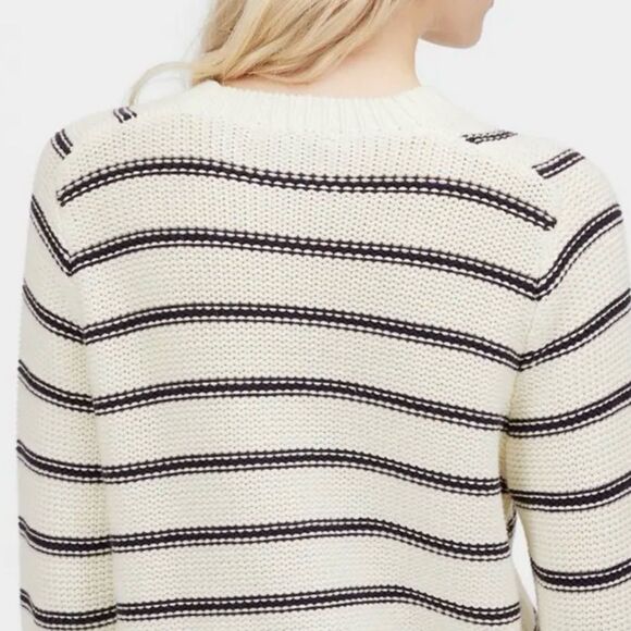 Madewell XL Bright Ivory Navy Stripes Reverse Knit Crewneck Sweater - Picture 10 of 16
